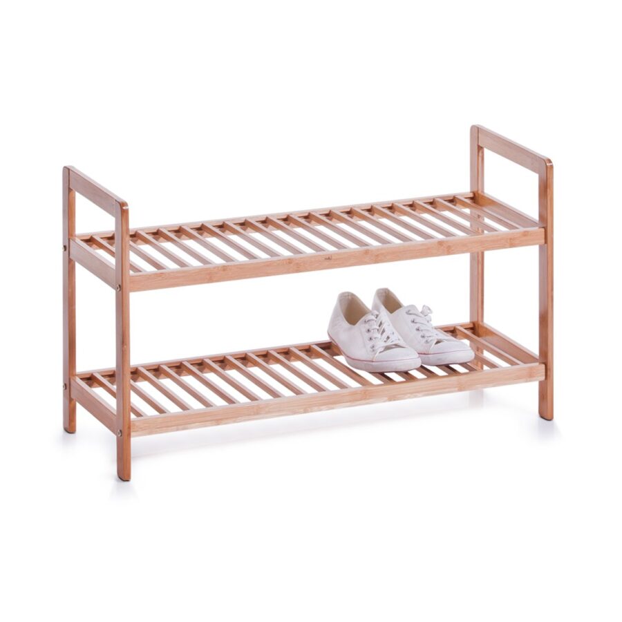 Schuhregal m. 2 Ablagen, Bambus – Ansicht 2
