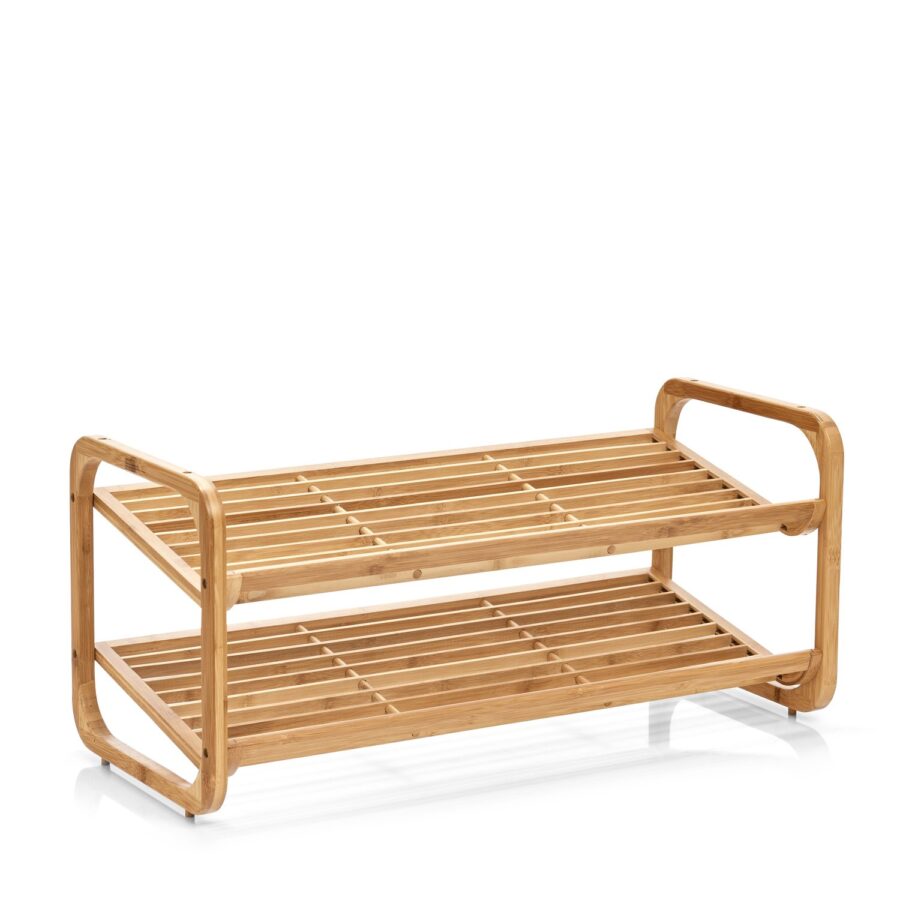 Schuhregal m. 2 Ablagen, Bambus – Ansicht 2