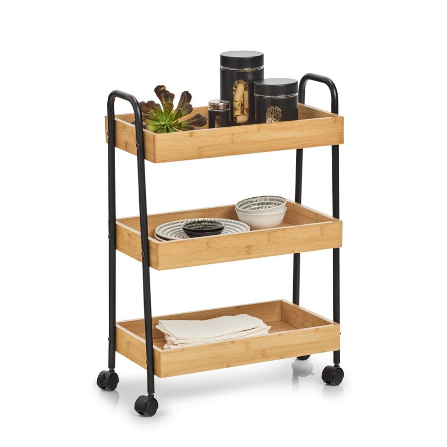 Rollwagen, Bambus/Metall, schwarz – Ansicht 2