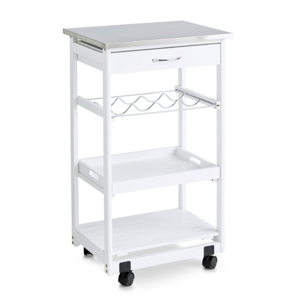 Küchenrollwagen m. Edelstahltop, Kiefer, weiß