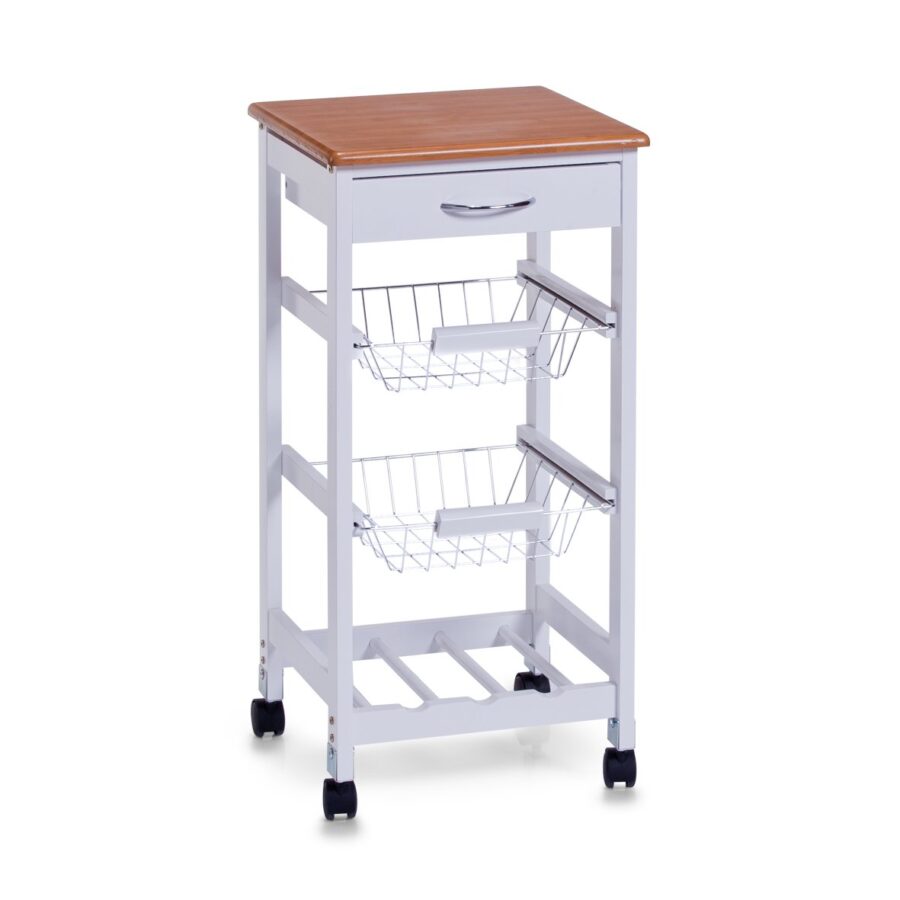 Küchenrollwagen m. Bambusdekor-Top, MDF, weiß