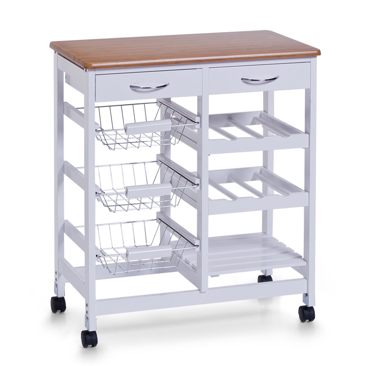 Küchenrollwagen m. Bambusdekor-Top, MDF, weiß