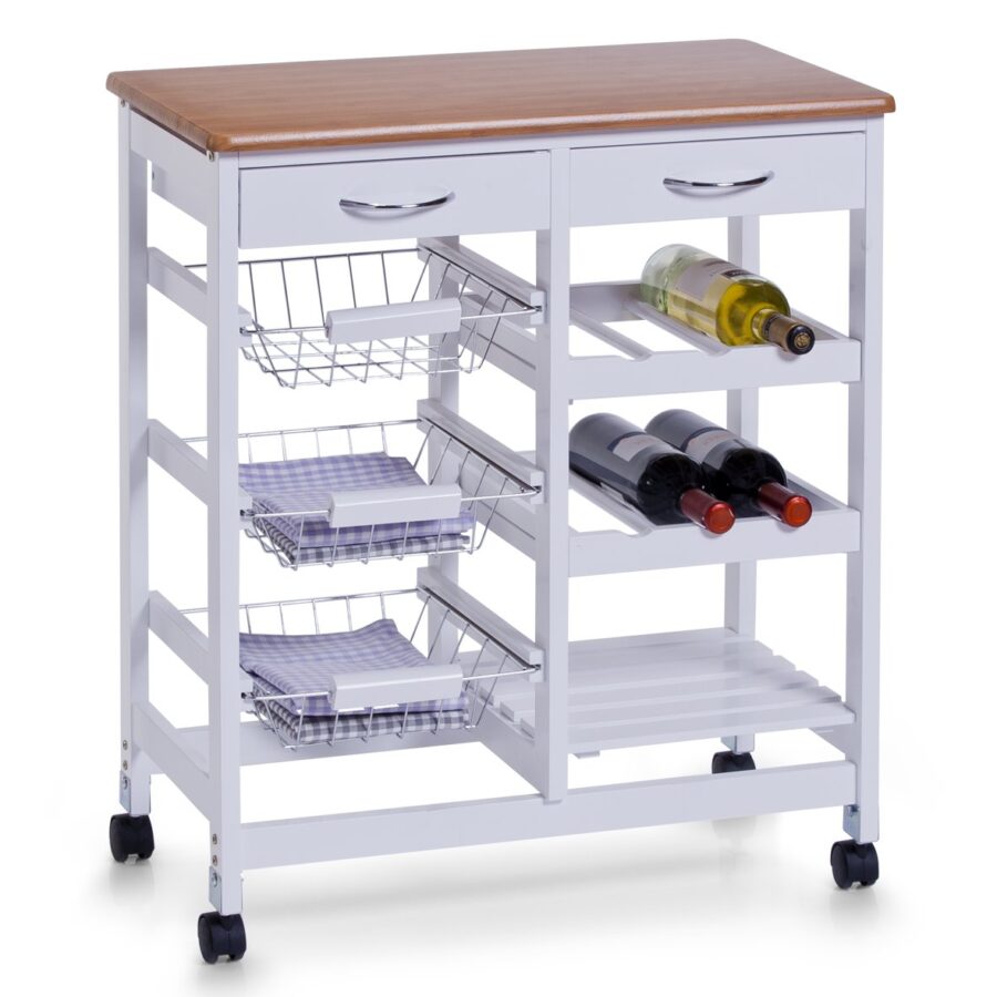 Küchenrollwagen m. Bambusdekor-Top, MDF, weiß – Ansicht 2