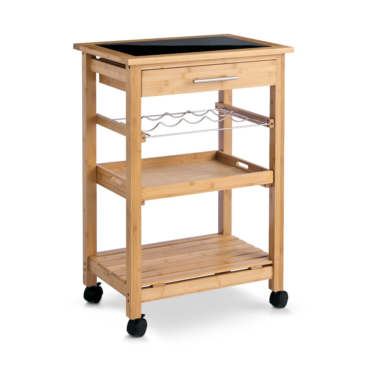 Küchenrollwagen m. Glas-Top, Bambus