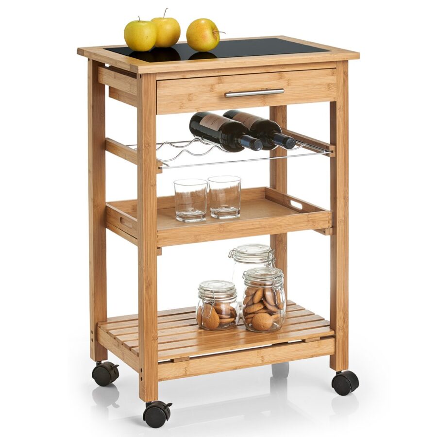 Küchenrollwagen m. Glas-Top, Bambus – Ansicht 2