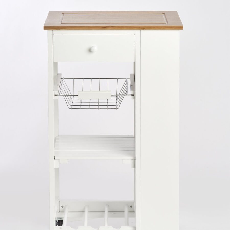 Küchenrollwagen, Bambus/MDF/Metall, weiß – Ansicht 5