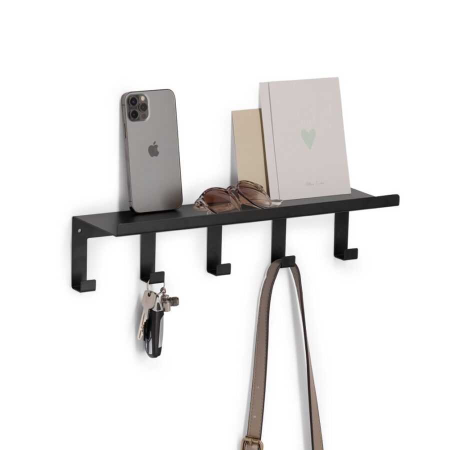 Wandregal mit Haken, Metall, schwarz – Ansicht 2