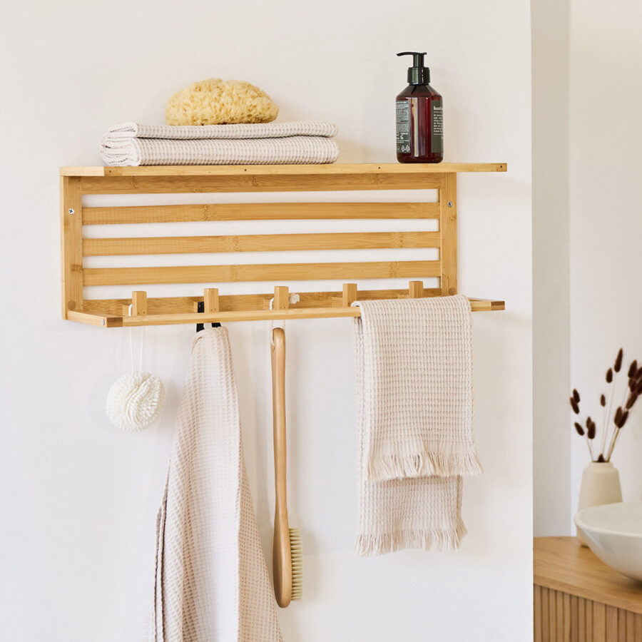 Wandregal mit Haken, Bambus – Lifestyle 1