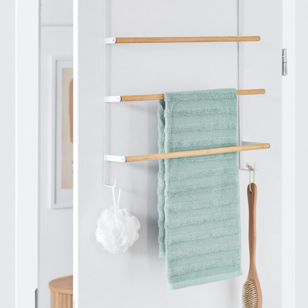 Türhandtuchhalter, Metall/Bambus, weiß – Lifestyle 1