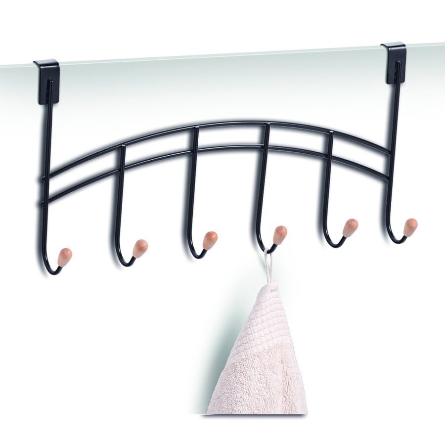 Türhänger m. 6 Haken, Metall/Holz, schwarz – Ansicht 2