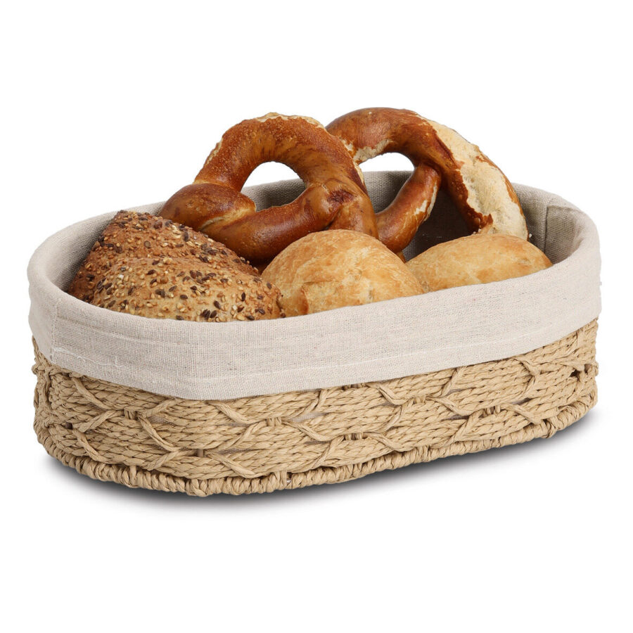 Brotkorb mit Beutel, Papiergeflecht/Baumwolle – Ansicht 2