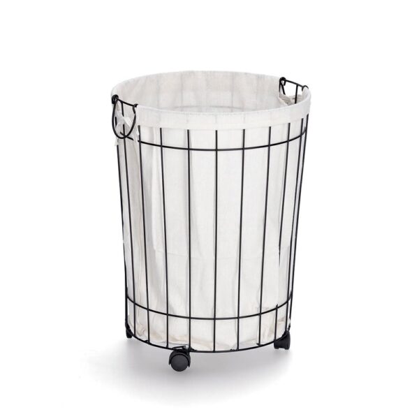 Wäschesammler m. Rollen, Metall/Canvas, schwarz