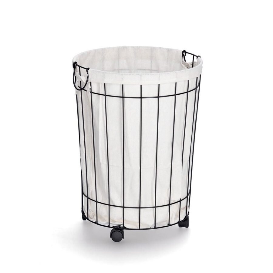 Wäschesammler m. Rollen, Metall/Canvas, schwarz