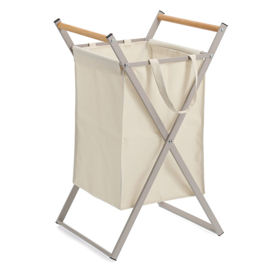 Wäschesammler, Metall/Holz/Polyester, greige