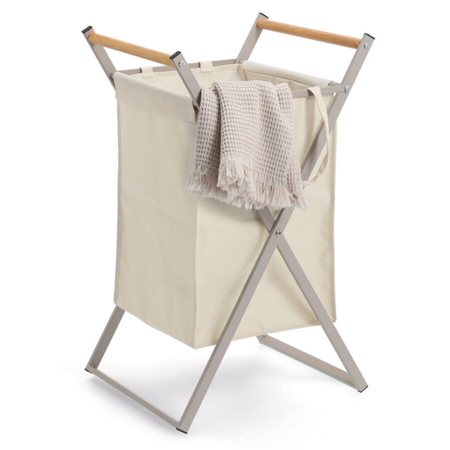 Wäschesammler, Metall/Holz/Polyester, greige – Ansicht 3