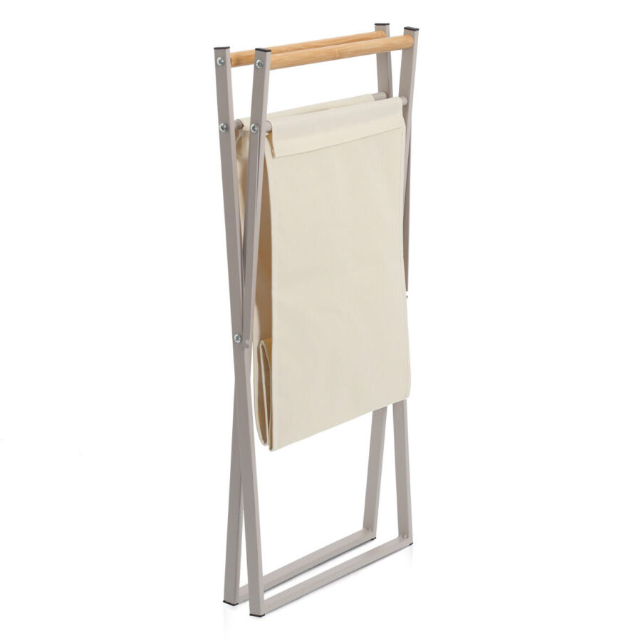 Wäschesammler, Metall/Holz/Polyester, greige – Ansicht 4