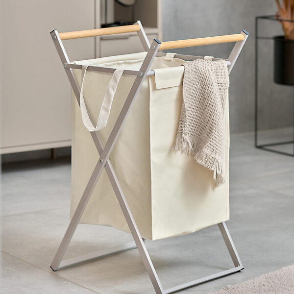 Wäschesammler, Metall/Holz/Polyester, greige – Lifestyle 1