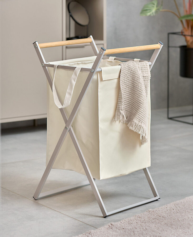 Wäschesammler, Metall/Holz/Polyester, greige – Lifestyle 1