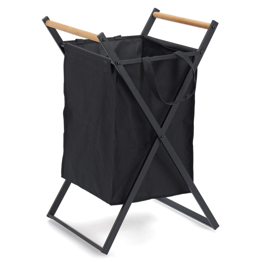 Wäschesammler, Metall/Holz/Polyester, schwarz