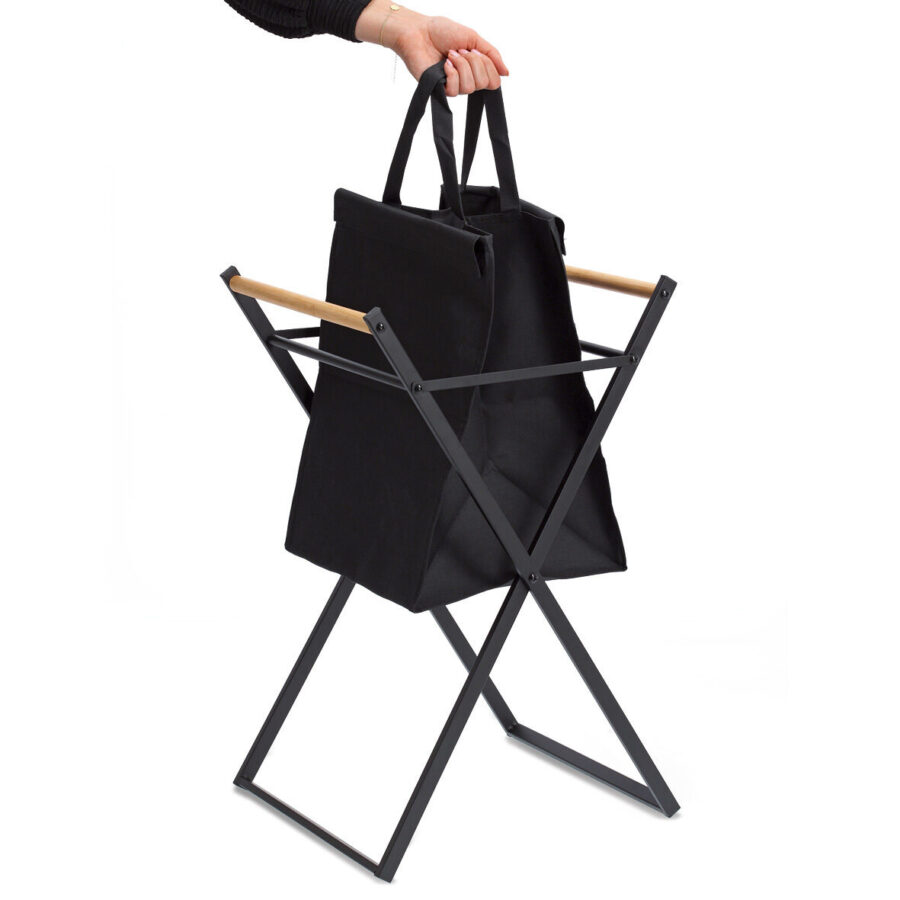 Wäschesammler, Metall/Holz/Polyester, schwarz – Ansicht 2