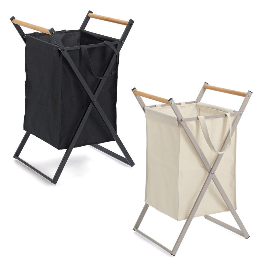 Wäschesammler, Metall/Holz/Polyester, schwarz – Ansicht 3