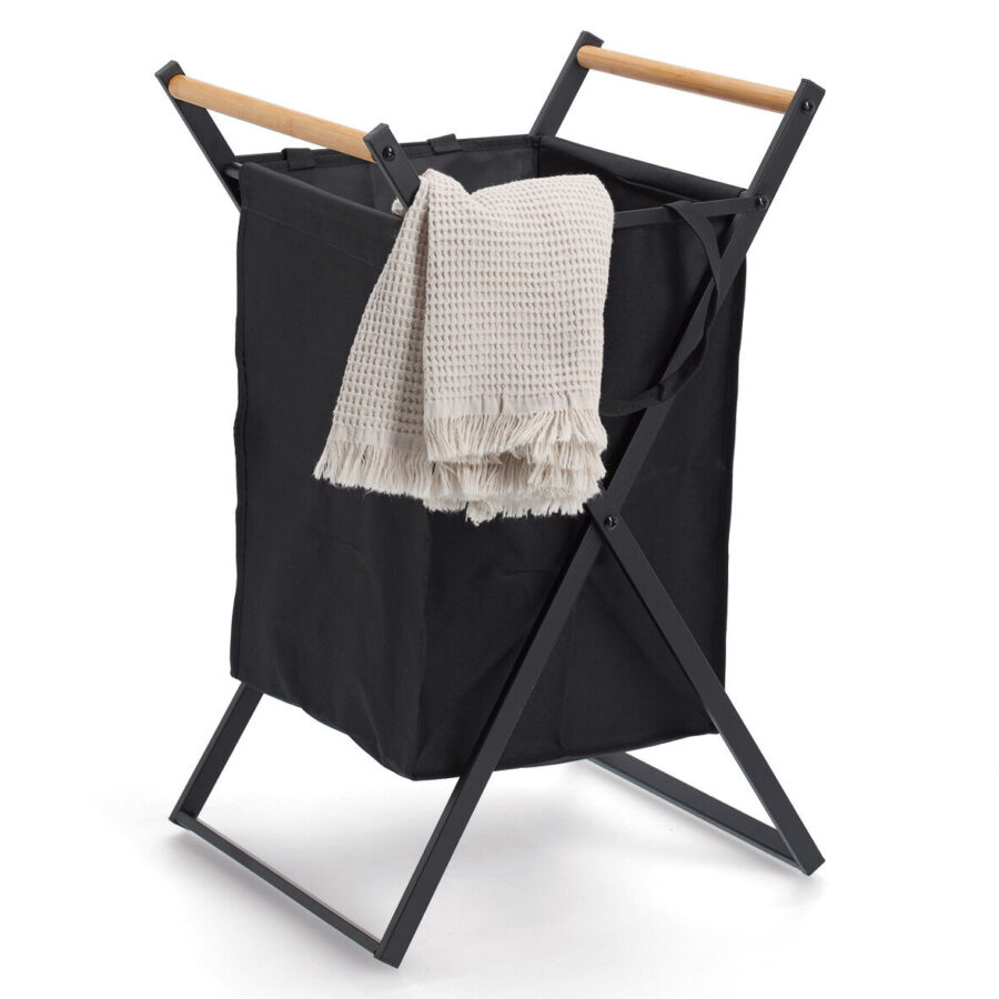 Wäschesammler, Metall/Holz/Polyester, schwarz – Ansicht 5