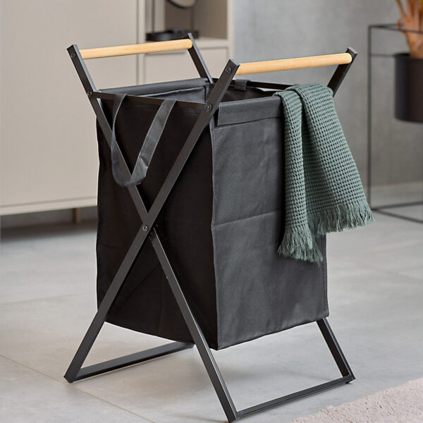 Wäschesammler, Metall/Holz/Polyester, schwarz – Lifestyle 1