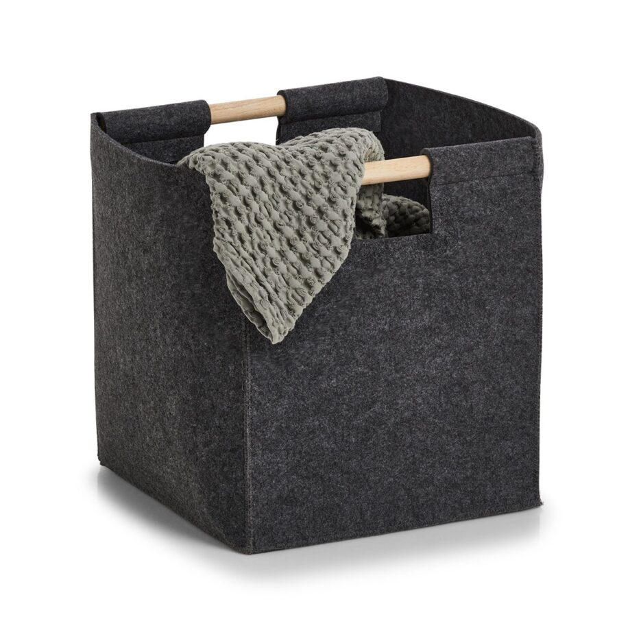 Aufbewahrungskorb, Filz/Holz, anthrazit – Ansicht 2
