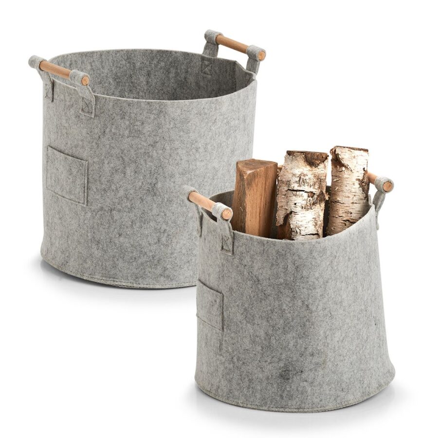 Aufbewahrungskorb, Filz/Holz, grau – Ansicht 4