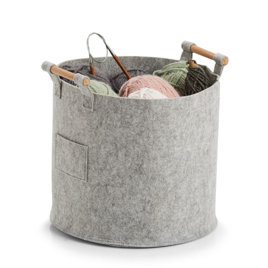 Aufbewahrungskorb, Filz/Holz, grau – Ansicht 2