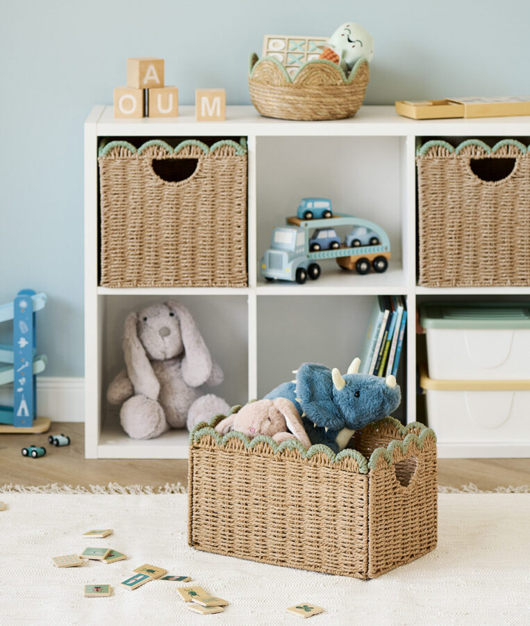 Aufbewahrungskorb, Papiergeflecht, mint, faltbar – Lifestyle 2