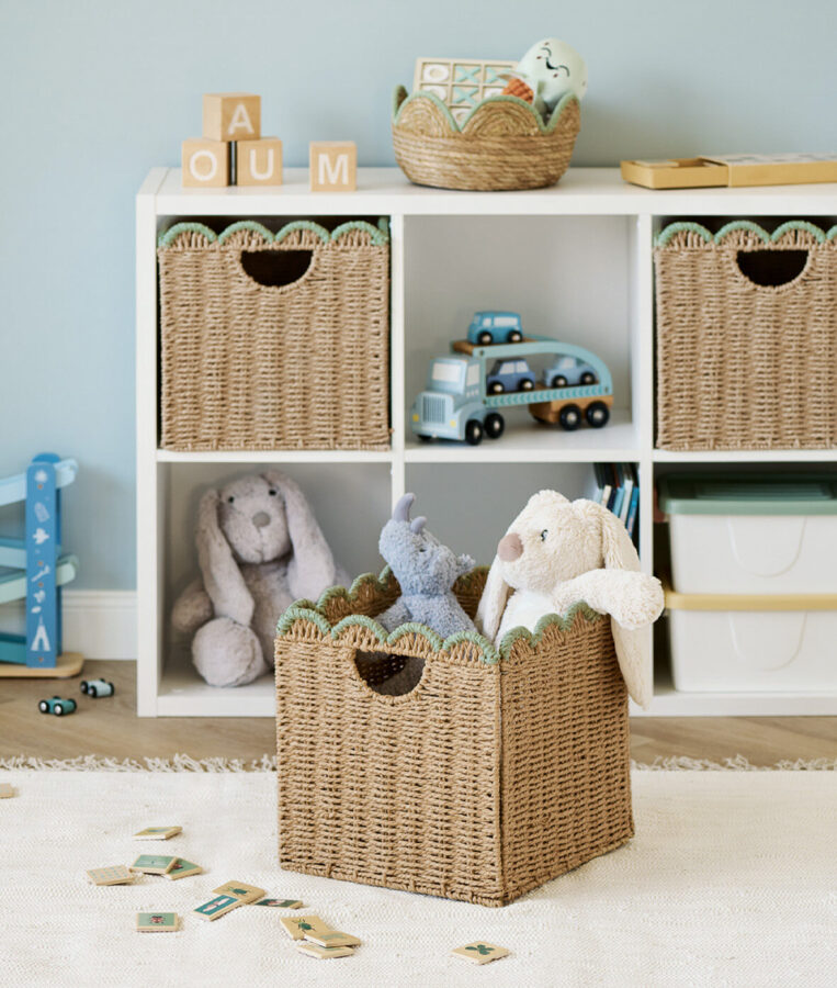 Aufbewahrungskorb, Papiergeflecht, mint, faltbar – Lifestyle 2