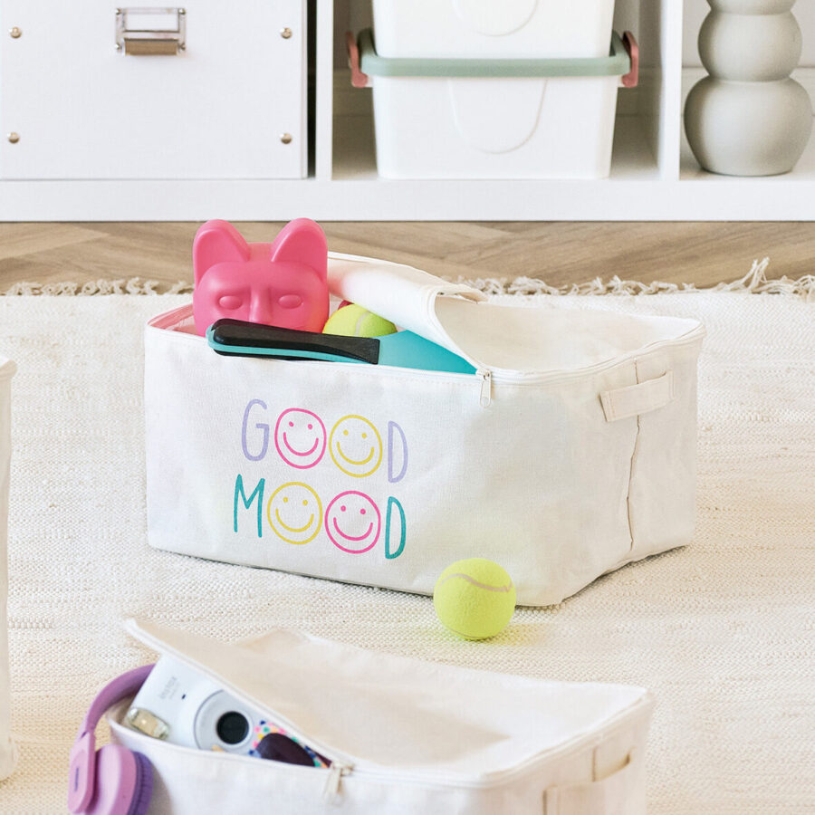 Aufbewahrungsbox "Good Mood" mit Reißverschluss, – Lifestyle 1