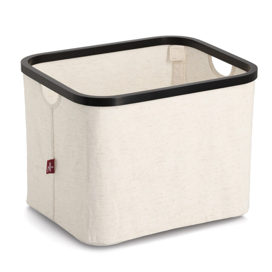 Aufbewahrungskorb, Polyester/Bambus, creme/schwarz