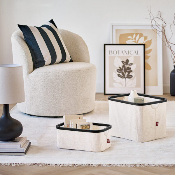 Aufbewahrungskorb, Polyester/Bambus, creme/schwarz – Lifestyle 1