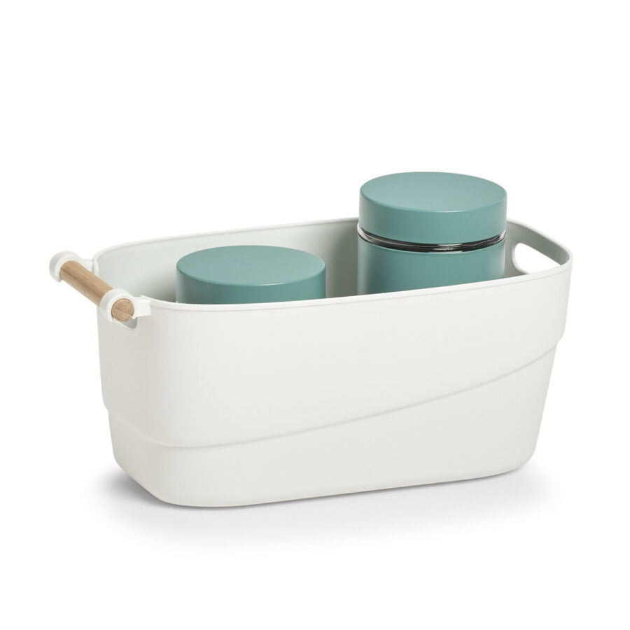 Aufbewahrungskorb, Kunststoff/Holz, weiß – Ansicht 2