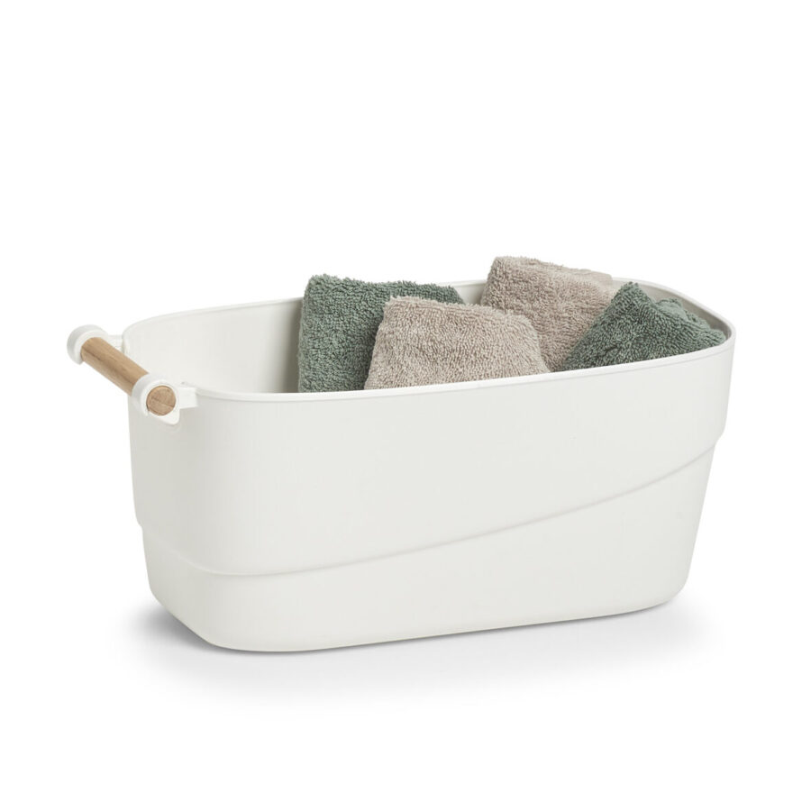 Aufbewahrungskorb, Kunststoff/Holz, weiß – Ansicht 4