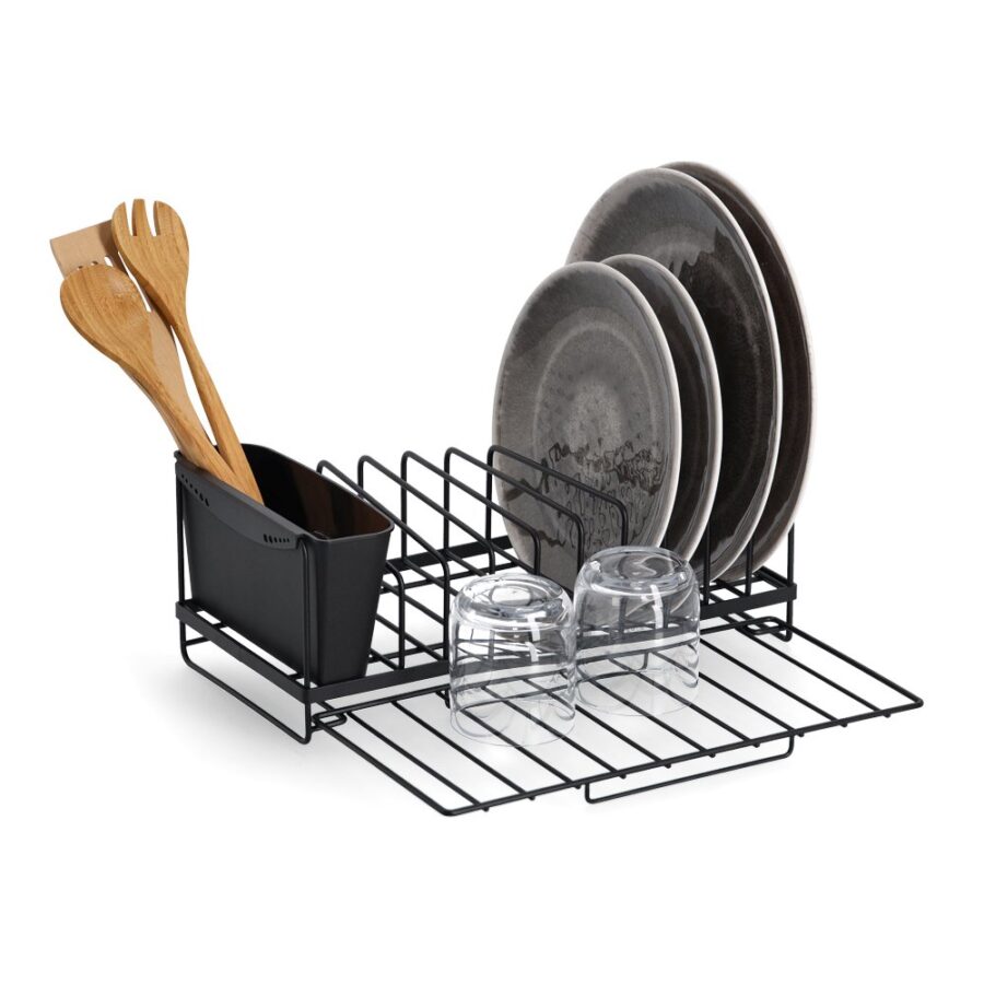 Geschirrabtropfständer, Metall/Kunststoff, schwarz – Ansicht 2