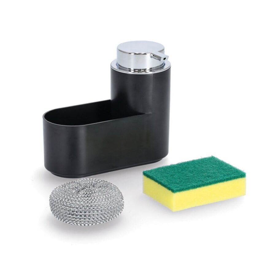Seifenspender-Set, 3-tlg., Kunststoff, schwarz – Ansicht 3