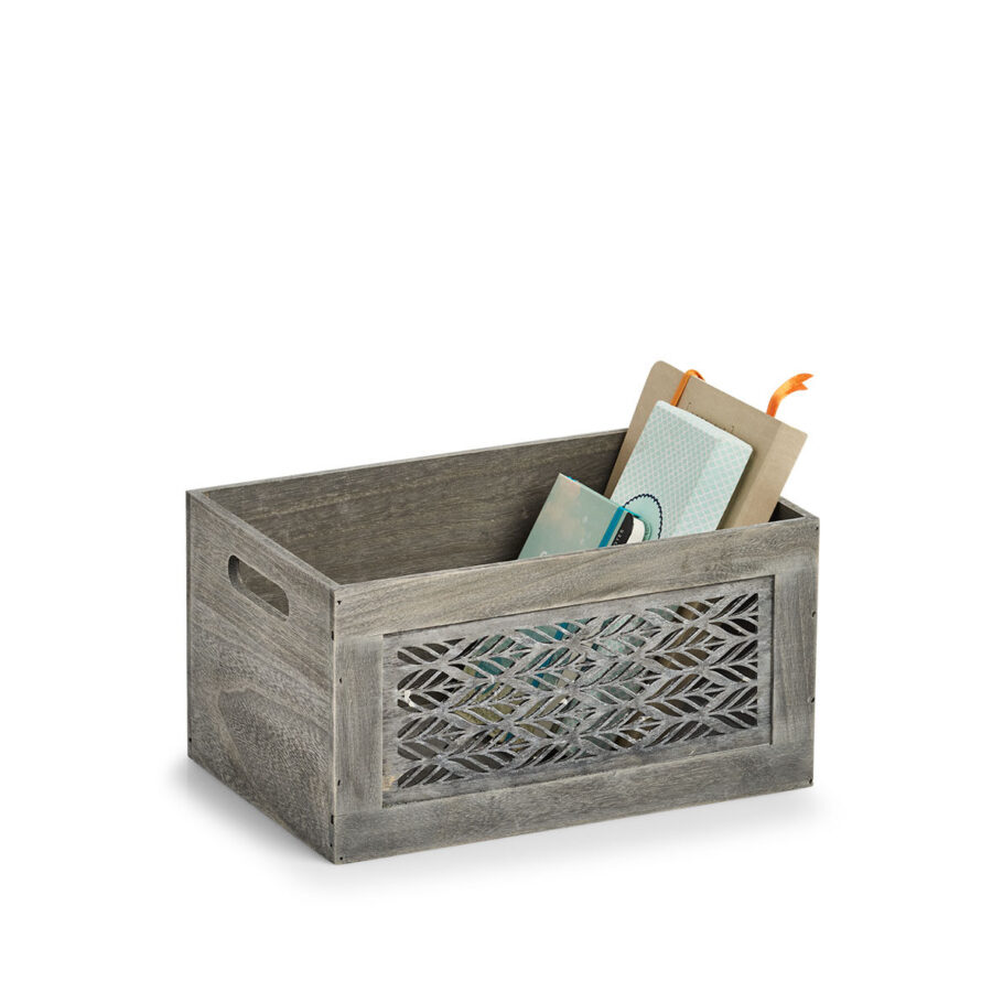 Aufbewahrungskiste "Leaves", Holz, grau – Ansicht 2
