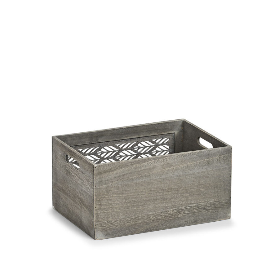 Aufbewahrungskiste "Leaves", Holz, grau – Ansicht 3