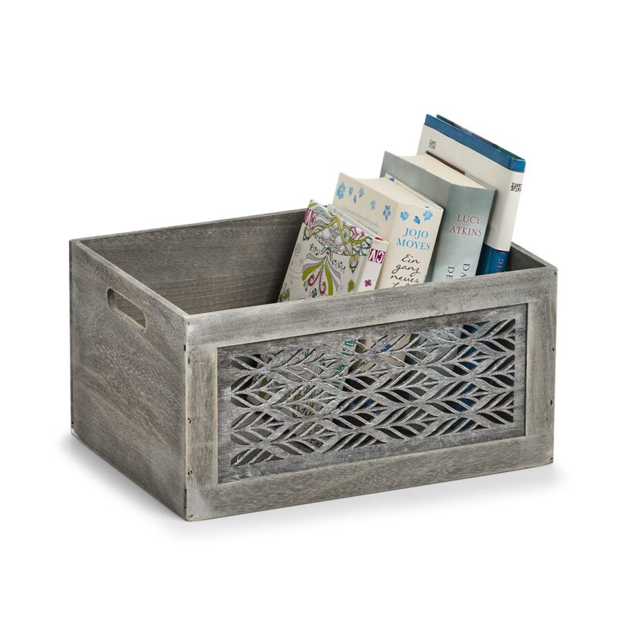 Aufbewahrungskiste "Leaves", Holz, grau – Ansicht 4