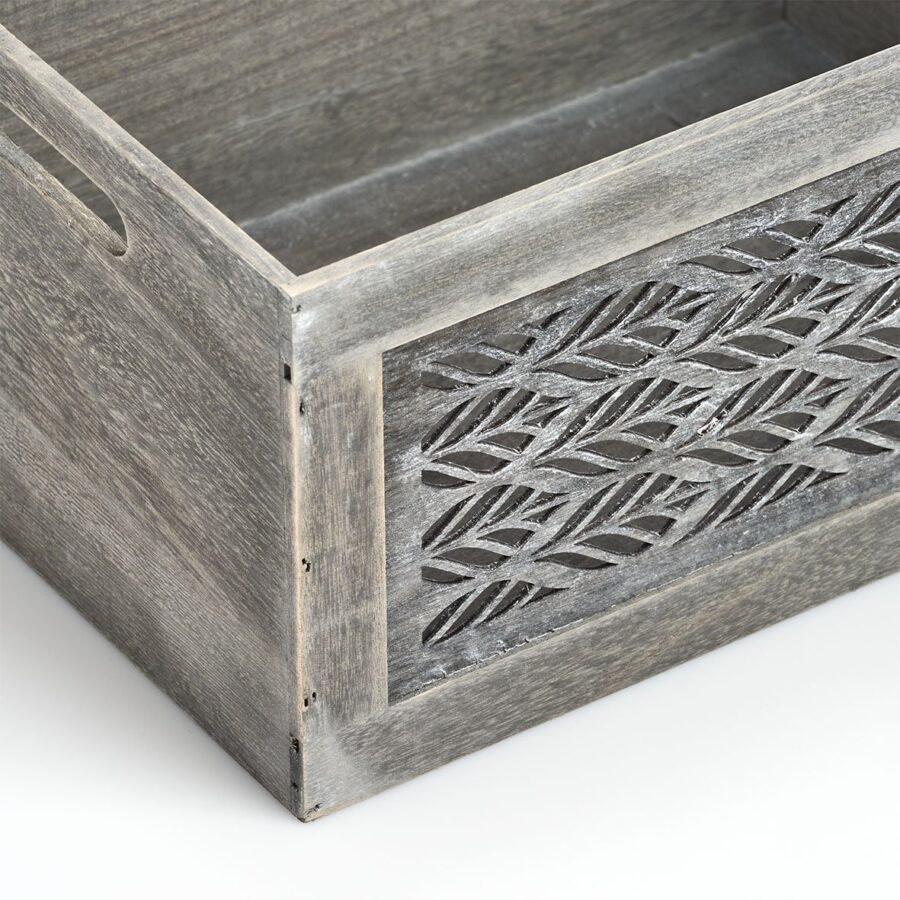 Aufbewahrungskiste "Leaves", Holz, grau – Ansicht 6