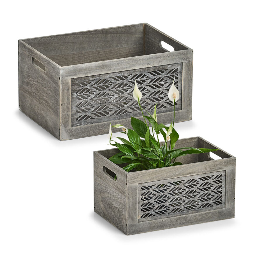 Aufbewahrungskiste "Leaves", Holz, grau – Ansicht 7