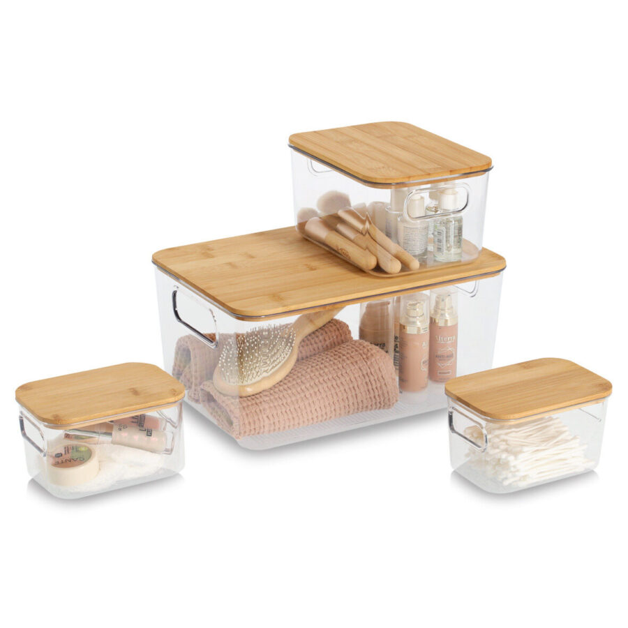 Aufbewahrungsboxen-Set, 4-tlg., Kunststoff/Bambus – Ansicht 2