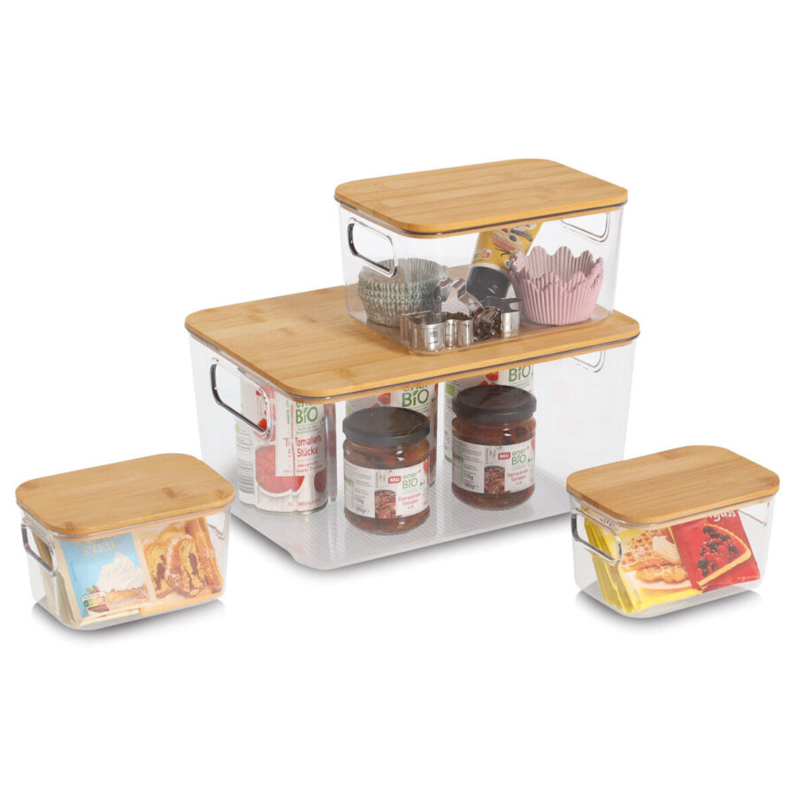 Aufbewahrungsboxen-Set, 4-tlg., Kunststoff/Bambus – Ansicht 3