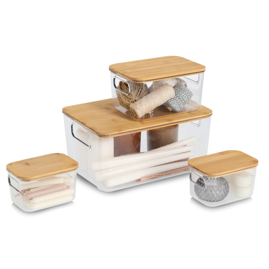 Aufbewahrungsboxen-Set, 4-tlg., Kunststoff/Bambus – Ansicht 4