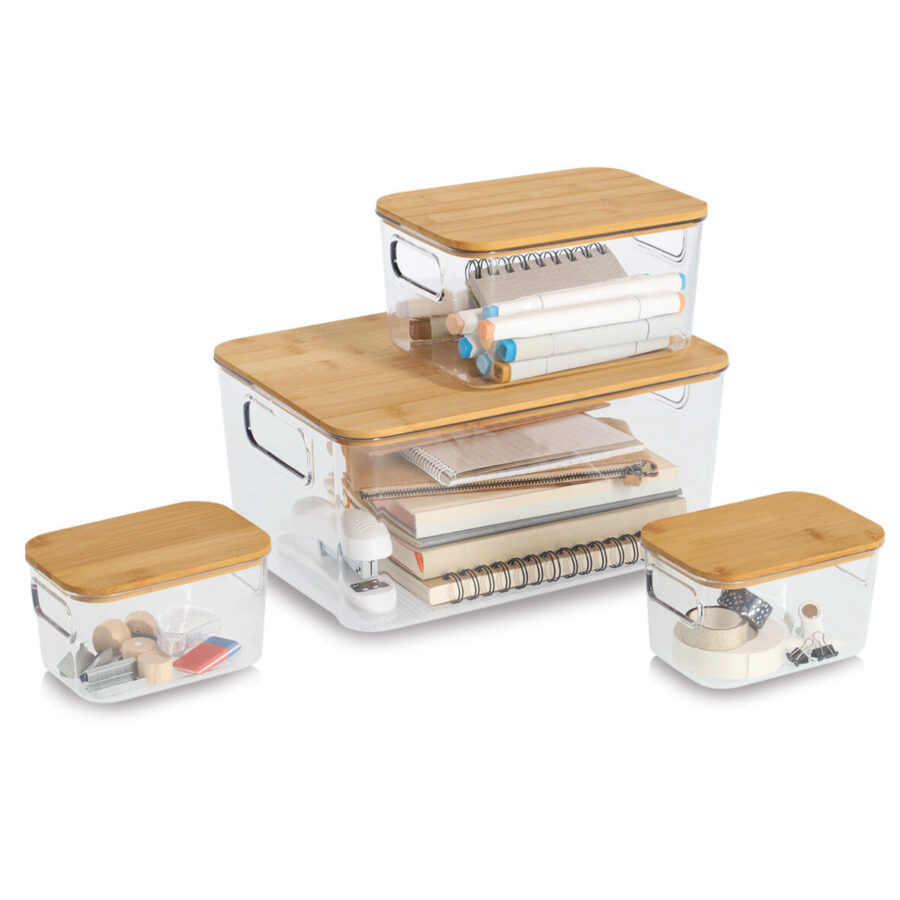 Aufbewahrungsboxen-Set, 4-tlg., Kunststoff/Bambus – Ansicht 5