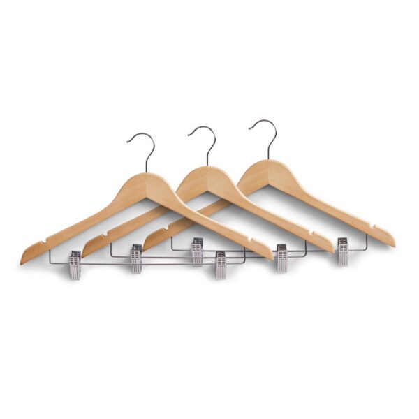 Kleiderbügel-Set m. Clips, 3-tlg., Holz