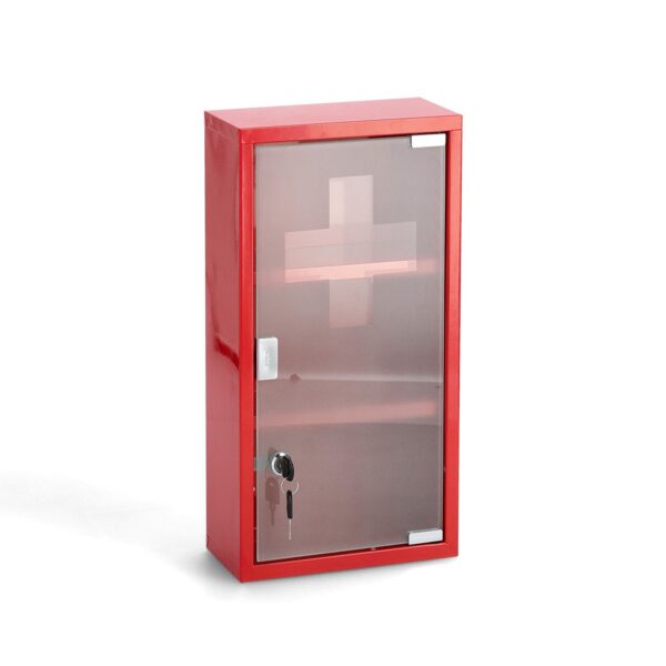 Medizinschrank, Metall/Glas, rot
